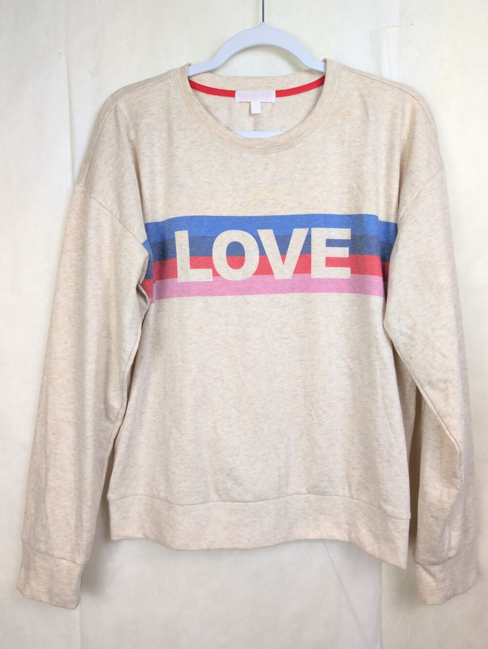 PJ Salvage Loving Life striped fleece lined sweatshirt Size Med Oat Loungewear